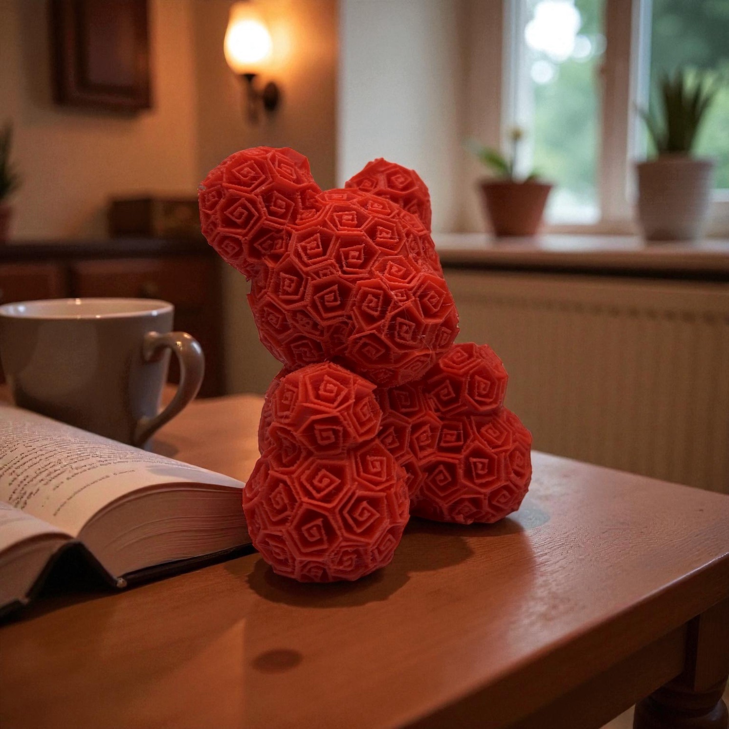 Ours spirale 3D rouge : La figurine déco originale pour une touche artistique et moderne