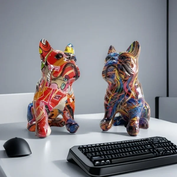 Statues Bulldog déco pop art en résine multicolore – Image 2