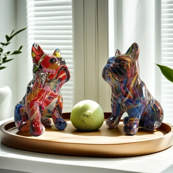 Statues Bulldog déco pop art en résine multicolore