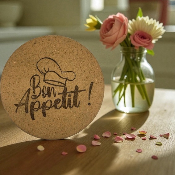 Dessous de plat liège Bon Appétit toque : L’élément chaleureux et personnalisé pour votre cuisine – Image 2