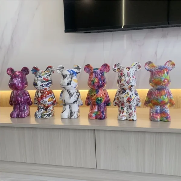 Statue Bearbrick Graffiti colorée 28cm, Figurines ABS, Sculptures en brique, ornements de bureau pour salon moderne, décoration de maison – Image 2