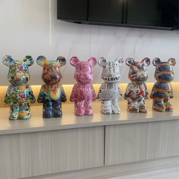 Statue Bearbrick Graffiti colorée 28cm, Figurines ABS, Sculptures en brique, ornements de bureau pour salon moderne, décoration de maison