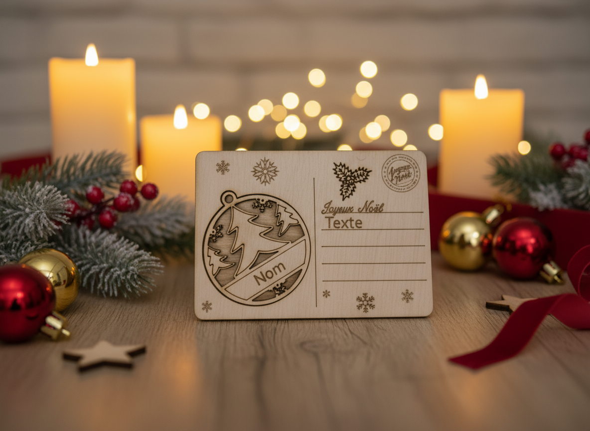 Carte personnalisée en bois – Gravure prénom, texte ou message spécial