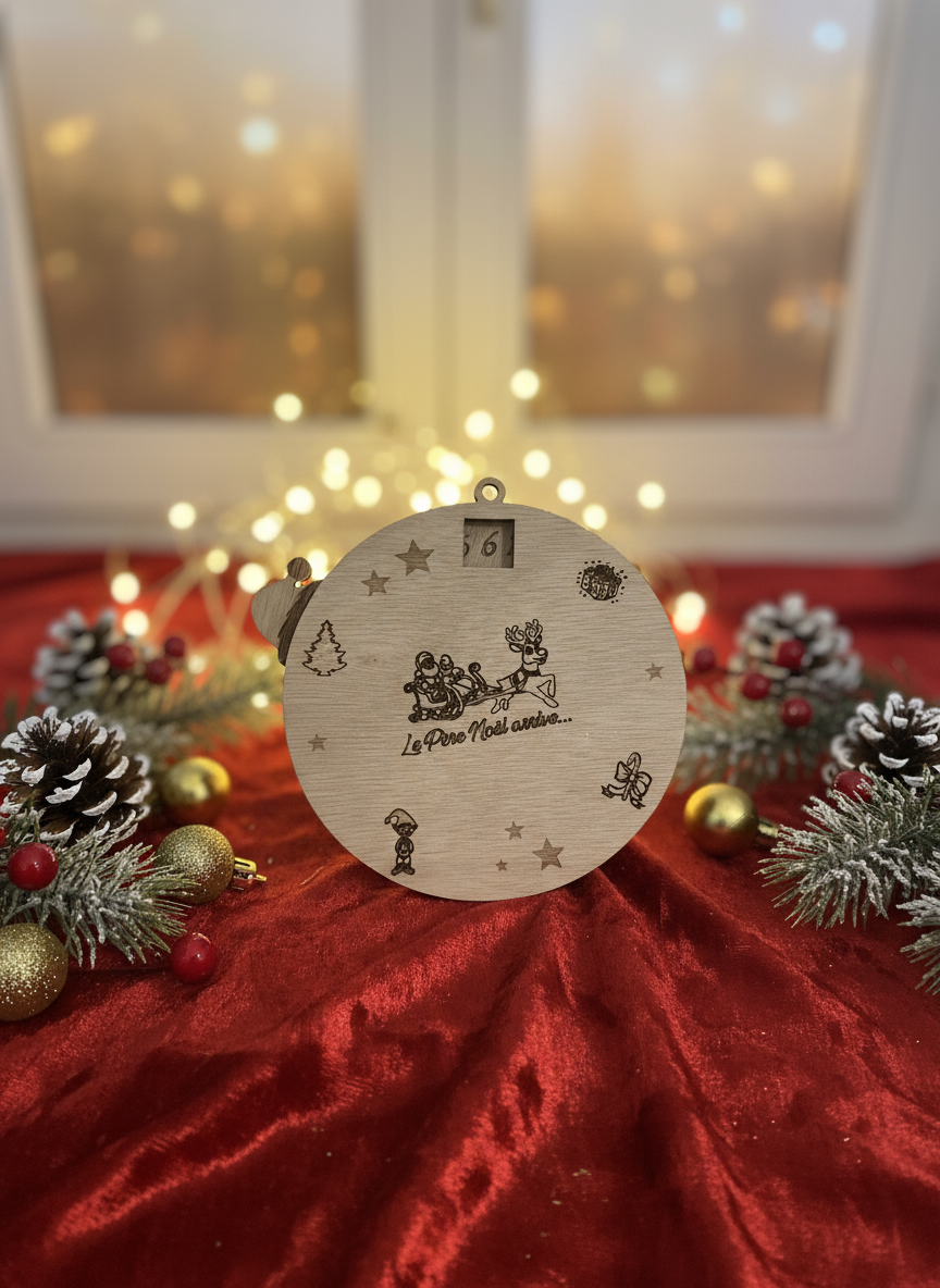 Compte à rebours de Noël en bois personnalisable – Le Père Noël arrive...