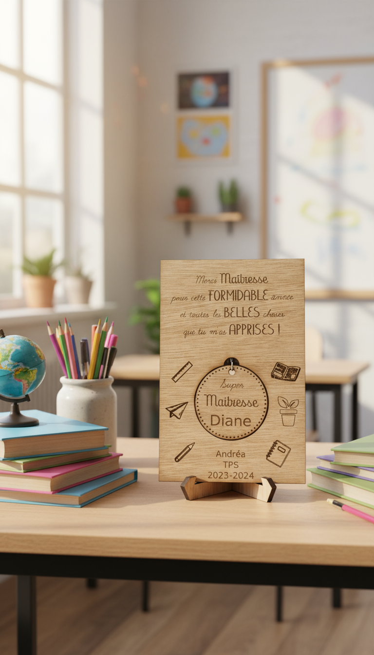 Plaque merci maîtresse en bois personnalisée – Gravure prénom et année – Image 2