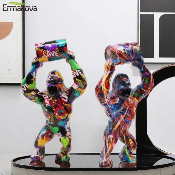 ERMAKOVA Sculpture créative en résine gorille décoration soulever le seau gorille Figure Statue salon armoire décor – Image 2