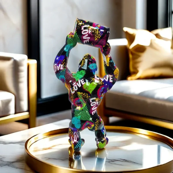 ERMAKOVA Sculpture créative en résine gorille décoration soulever le seau gorille Figure Statue salon armoire décor – Image 5