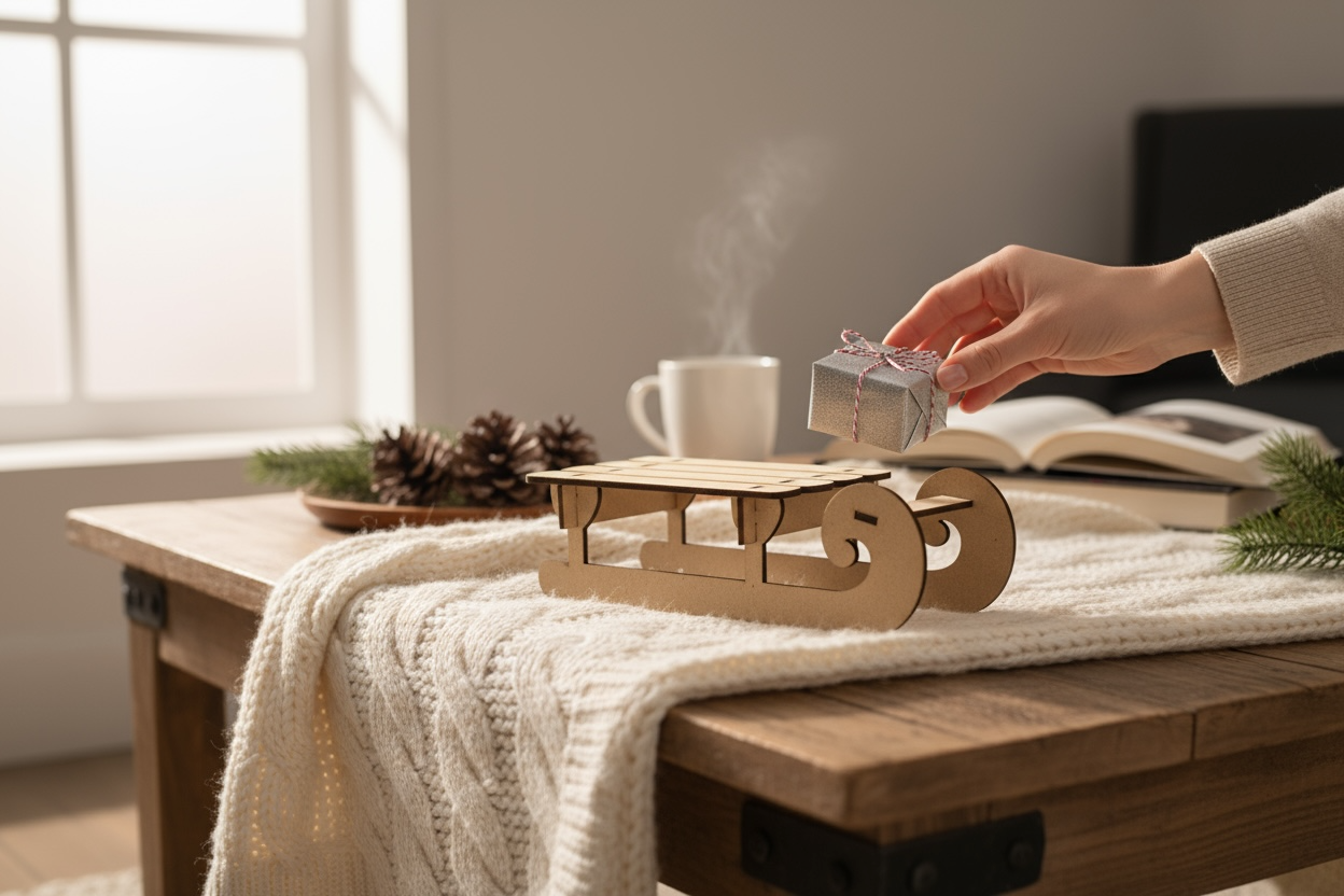 Mini luge décorative en bois – personnalisable, découpe laser, format 20x10x6 cm