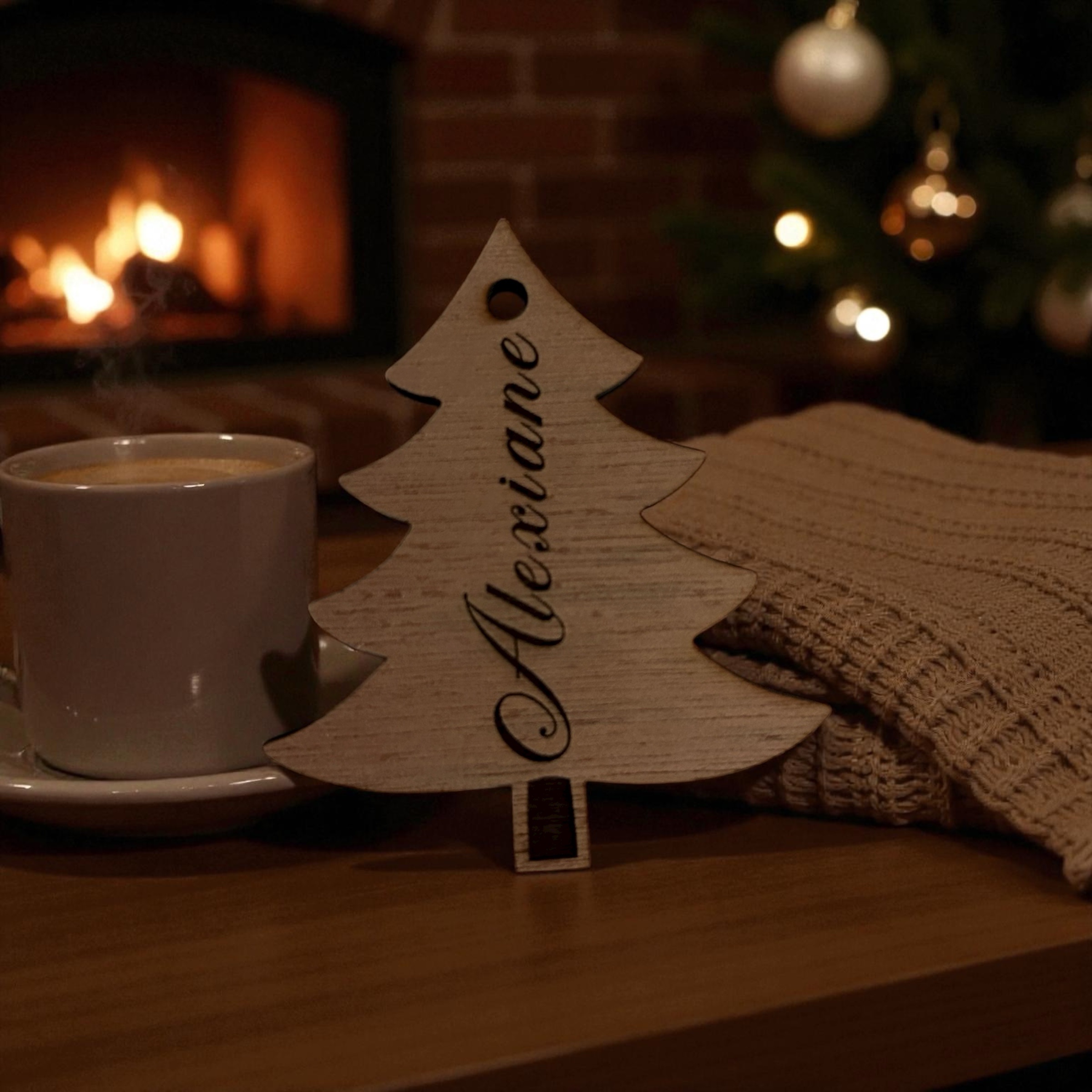 Suspension sapin bois personnalisé prénom – Décoration Noël artisanale – Image 7