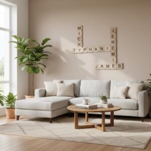 Décoration murale Scrabble personnalisée - Lettres en bois prénoms à composer - Variantes 8cm 10cm 12cm 15cm - Cadeau personnalisé famille