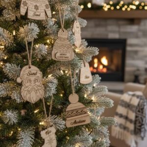 Suspension de Noël en bois – À personnaliser et à colorier