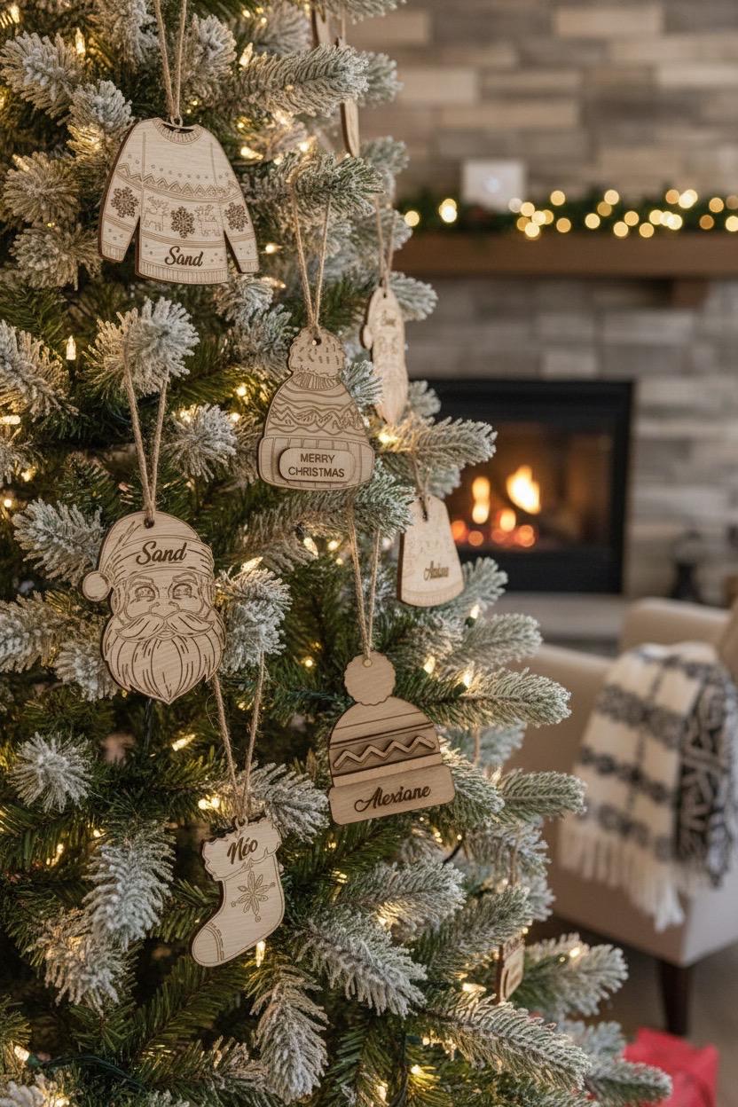 Suspension de Noël en bois – À personnaliser et à colorier